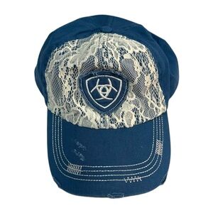 Ariat Women’s Distressed Lace Baseball‎ Cap Navy Blue Lace Hat - One Size